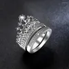 Wedding ringen mode elegante sieraden kroon zirkon ring 2-in-1 persoonlijkheid modieuze dame prachtige romantische cadeau