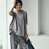 女性用TシャツMicoco T0095C文学とアートレジャーの小さな丸い襟付き繊細なビーズデザインの5分間のゆるい袖があります