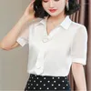 Women's Blouses Satin short mouw jumper top voor vrouwen offce dames zakelijk shirt ol solide zomer vrouwelijke kleding basisvrouw