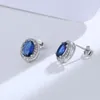 Orecchini a bottone in argento sterling 925 Orecchino dolce femminile Verde o blu Pietra di cristallo ovale Matrimonio di fidanzamento di lusso per gioielli da donna