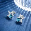 Stud Cupings Cocom Moda Mavi Yıldız Yuvarlak Avusturya Kristalleri Kadınlar 2023 Trend Brincos Feminino Noel Hediyesi
