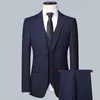 Garnitury męskie Blazers Wysokiej jakości blezerowe spusty kamizelki proste biznes elegancki moda kwalifikacyjny dżenturski garnitur szczupły 3-częściowy garnitur 230505