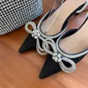 Dress Shoes Luxury Women High Heel Rhinestone Inlay Bowknot Crossal Sandal Pited Teen Shiny Ladies Buckle Party Wedding