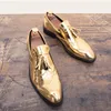 Klänningskor Spring och Autumn Men Shoes Gold Bright Skin Man Comfort Oxford Shoes Luxury Brogues Mens Business Moccasin Shoes 230504