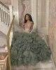 2023 mai ASO Ebi Grey Sirène Prom Dress Dress Crystals Crystals Tiers Soirée Fête formelle Deuxième réception Robes de fiançailles d'anniversaire robe Robe de Soire ZJ170