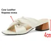 Slippers 2023 Zomer echt leer 4 cm Med Med Heeled Office Ladies Casual Party Shoes Woman Mules maat 41 42