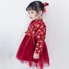 Etniska kläder 6Colors Girls Cheongsam kinesisk stil baby byxor tang kostym blommuttryck broderi klänning barn orientalisk traditionell