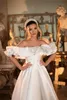 Princesse Soft Satin a ligne Robes de mariée fleurs ébouriffes sur épaule mariage robes de mariée vestido de noiva 0505