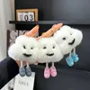 Cute Real Genuine Mink Fur Cloud Keychain Fur Ball Pompom Bag Charm Purse Car Phone Pendant Kids Toys