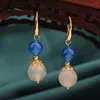 Boucles d'oreilles pendantes mode vent de la chine Vintage bleu cristal perle goutte Nature pierres bijoux ethniques pour les femmes cadeau