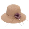 Chapeaux à large bord femmes chapeau de paille tressé fleur décor sangle ronde couleur unie Anti-UV pliable coréen été vacances soleil chapeaux