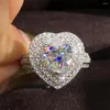 Кластерные кольца 18K AU750 White Gold Women Ring Кольцо с бриллиантами Moissanite 1 2 3 4 5 Сердечные круги роскошная свадебная вечеринка годовщина помолвки