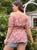 Camiseta plus size feminina 4xl Peplum Tunic Blouse Tops grandes para mulheres fora do ombro rosa estampa floral tshirts casual verão 2023 camisetas curvadas 230504