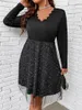 Plusstorlek klänningar rosa elegant klänning för kvinnor 4xl 2023 Autumn Black Curvy Mesh Långärmkläder Prom Evening Party Large Large