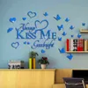 Fonds d'écran Kiss Me Citations Acrylique Miroir Stickers Muraux Papillons Décoration Murale Salon Chambre Enfants Chambre Décoration Art Stickers Muraux 230505