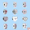 925 sterling silver charms for jewelry making for pandora beads Jewelry Gift Wholesale Pink Pave Flower Heart Lock Clip Bead