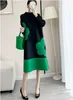 ISSEY Pleated Colored French Long Sleeve Dress Spring and Autumn Women 2023 Temperament Women's Beaded Loose Skirt