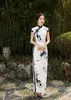 Этническая одежда китайское традиционное платье Cheongsam Qipao Women Girls Evening Wedding Fashion Vintage Retro Lotus Print Satin Short Party