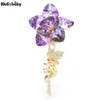 Broches Wulibaby main tenant fleur de cristal pour les femmes concepteur bleu violet beauté fête bureau broche broches cadeaux