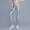 Leggings femininas Cantura alta e brilhante Cinza prata Cinza esportivo feminino ioga Pontas de ioga jogging fitness tesouras calças 230505