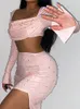 Two Piece Dress Lx Guiser Y2k Bodycon Sexy Skirt Set Outfits Square Collar Party Elegant Fashion Robe Woman Dresses Short Set 230428