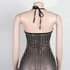 Vestidos casuais Adogirl Rinestone Diamonds Sheer Mesh Mini Dress Women Women Sexy Up Up Halter Backless Bodycon Night Club Party