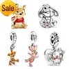 Adatto ai braccialetti originali Pandora 20pcs Charms in argento Perline Orso Tigre Coniglio Cane Tappeto volante Charms in argento Perline per donne Gioielli fai da te Collana europea