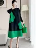 ISSEY Pleated Colored French Long Sleeve Dress Spring and Autumn Women 2023 Temperament Women's Beaded Loose Skirt