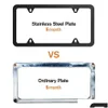 License Plate Frames Black 2 Pcs Stainless Steel Car Licence Ers Slim Design With Bolts Washer Caps For Us Standard Drop Delivery Mo Dhdx1