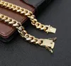 12mm men's hip-hop rock 18K gold Plated Cuban chain buckle white Lad diamond titanium steel necklace bracelet