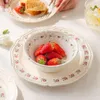 Assiettes décoratives en céramique Rose française, plats à Dessert européens modernes de l'après-midi, pain de petit déjeuner, bol à salade de fruits