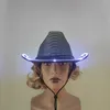 Unisex Space LED Cowboy Hat Flashing Light Up Sequin Cowgirl Party Hats Luminous Hats Caps with Adjustable Windproof Cord for Halloween Costume Accessories