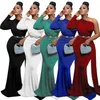 Casual Dresses Celebrity Dress Fashion Oblique Collar Patch Clothes Women Elegant One Shoulder Evening Dinner Formal Ball Gown Long