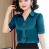 Women's Blouses Satin short mouw jumper top voor vrouwen offce dames zakelijk shirt ol solide zomer vrouwelijke kleding basisvrouw