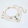 Cadena 4 piezas con incrustaciones de piedras preciosas verdes pulsera conjunto de joyería para mujer corazón boda compromiso moda Pulsera 230504