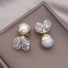 Stud Earrings Korean Design Fashion Jewelry 14K Gold Plated Luxury Zircon Pearl Front Back Earring Elegant Women's Daily Work