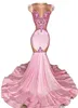 May Aso Ebi Pink Mermaid PROM Kryształki Seksowne wieczór Formalne przyjęcie Drugi odbiór urodzinowe suknie zaręczynowe sukienka szata de soiree zj