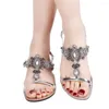 Sandals YUE JABON Women Boho Peep Toe Tribe Retro String Bead Female Heel Rhinestone Summer Slipper Lady Beach Casual Shoes