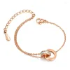 Anklets Double Circle Anklet For Woman Roman Numerals Rose Gold Color Titanium Steel Jewelry (A001)