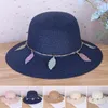 Wide Brim Hats Washable Sweet Korean Outdoor Travel Lady Fisherman Hat Foldable Women Straw Strap For Adult