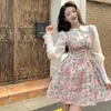 Casual Kleider Vintage Mode Zweiteiler Damen Anzug Frühling Langarm Spitze Puppenkragen Hemd Floral Sweet Retro Slip Dress Sets