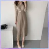Casual jurken vintage Koreaanse geplooide jurk lange mouw slanke vrouw trui jurken gebreide elegante midi party vrouw lange jurk 230505