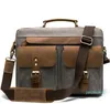 Briefcases Men's Business Bag Crazy Horse Leather Handbag Briefcase Man Shoulder Laptop Splicing Vintage High Capacity Portfolio 663