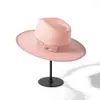 Wide Brim Hats Bucket Wool Fedora Lotus Pink Winter Jazz 9cm brim Mens and Womens Green 230504