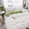 Set di biancheria da letto Set di biancheria da letto di moda Bianco Verde Biancheria da letto matrimoniale Copripiumino nordico Federa Queen Size Lenzuolo piatto Griglia classica Bambini Inverno 230504