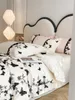 Bedding Sets Natural Lyocell Fibre Soft Silky French Set Black Butterfly Embroidery Lace Patchwork Duvet Cover Bed Sheet Pillowcases
