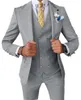 Męskie garnitury królewskie błękitne kostium Homme 3 -częściowy zestaw biznesowy Slim Fit Brooms Tuxedos (spodni kamizelki kurtki)