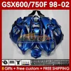 Kropp för Suzuki Katana GSX600F GSXF750 GSXF-750 GSXF 600 750 CC 169NO.44 GSX750F 600CC 750CC 98 99 00 01 02 GSXF600 GSXF-600 1998 1999 2000 2001 2002 FAIRING BLUE PEARL BLK BLK