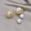 Brincos de garanhão simples pérola de duas lados de pérola zircão de jóias de moda da Coréia do Sul