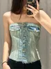 Women's Tanks COS LRIS Spring Women's Clothing Retro Old Sexy Off-the-shoulder Strapless Buckle-decorated Slim Denim Jacket 6045/010